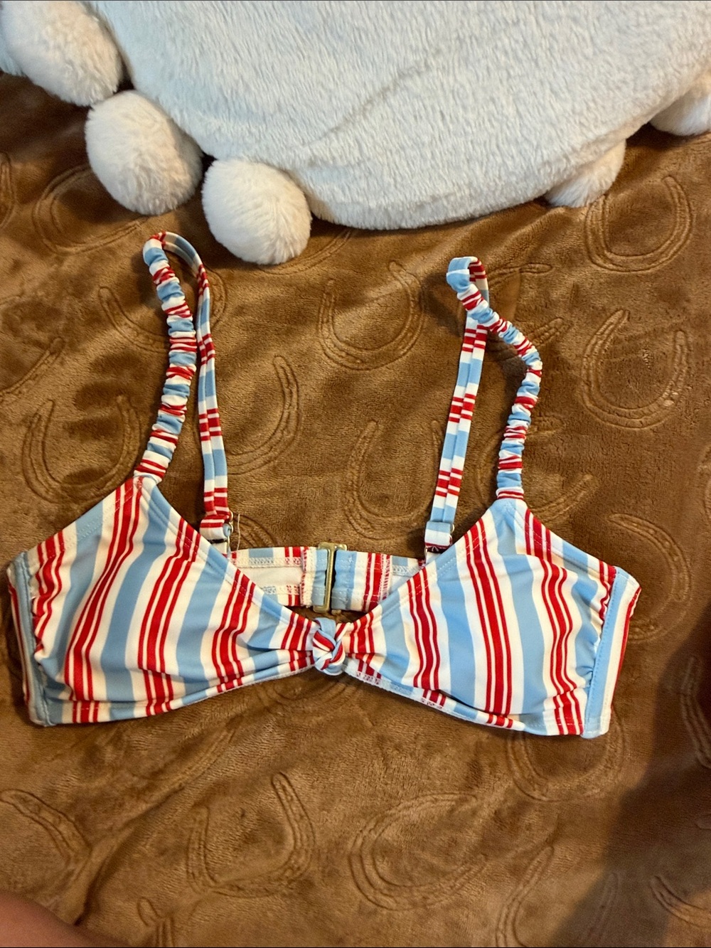 Women’s Striped Blue and Red Bikini Top